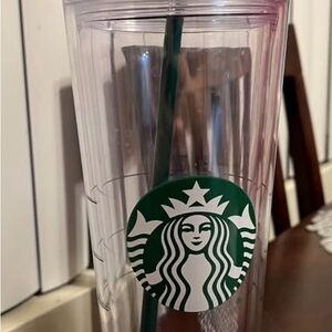 Starbucks Clear Tumbler with Green Siren Logo and Green Straw